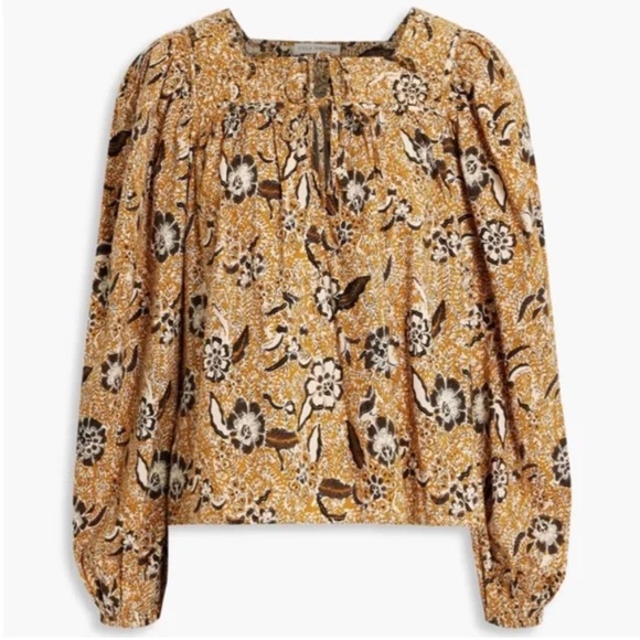 Ulla Johnson Issa Long Sleeve Square Neck Blouse in Amber Foral 4 Cotton/Rayon - Picture 1 of 12